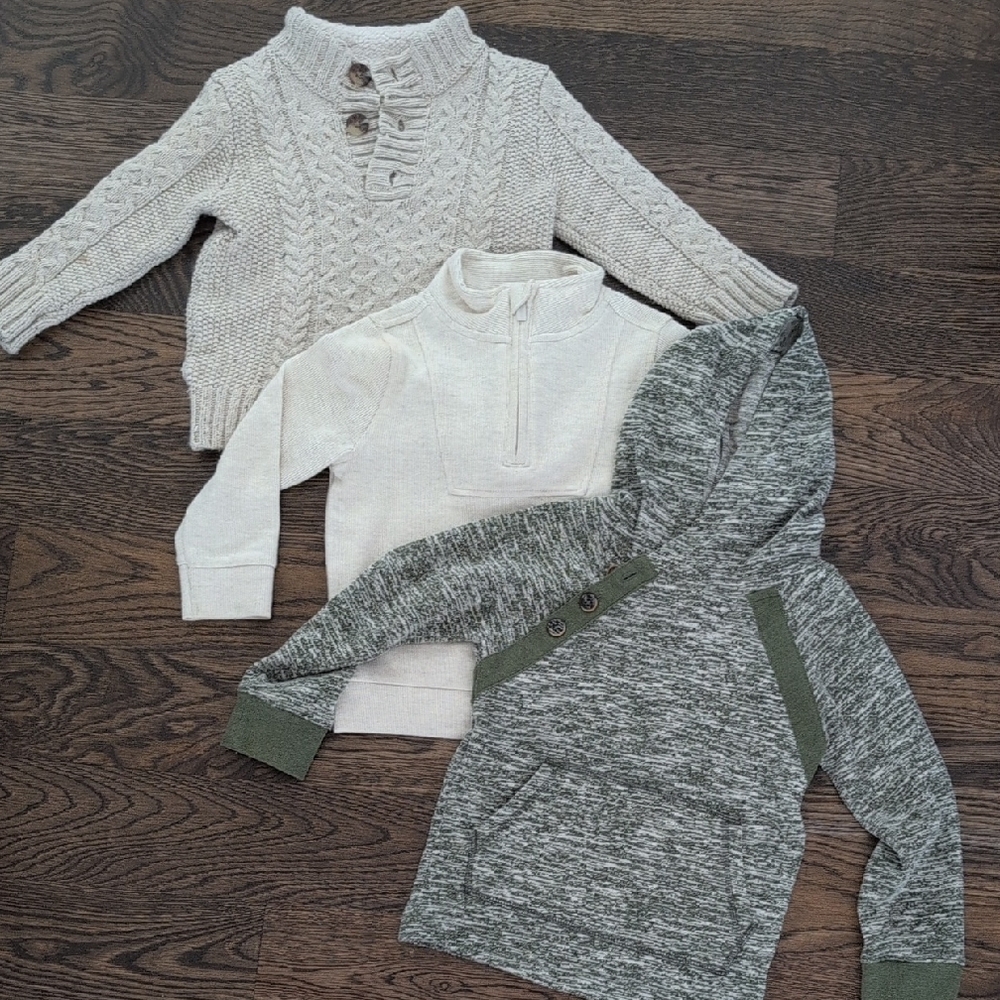 Cozy Knit Sweater Trio - Cream and Gray